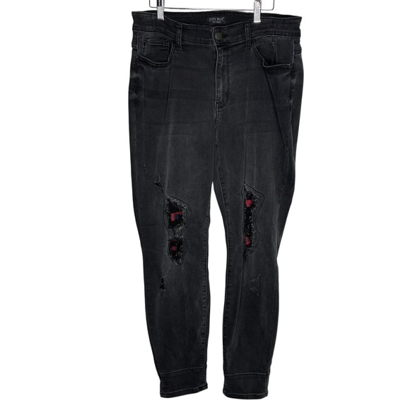 Judy Blue Denim - Judy Blue Womens 18W Black Jeans Distressed Plaid Patch Skinny‎ High Rise Denim